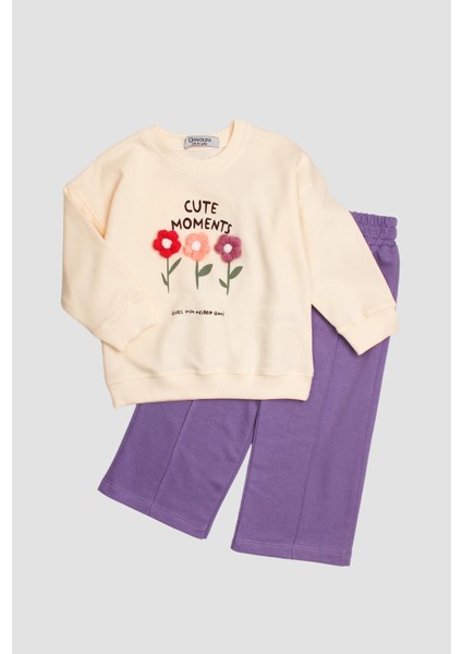 Örme Çiçek Detaylı Eşofman Takımı