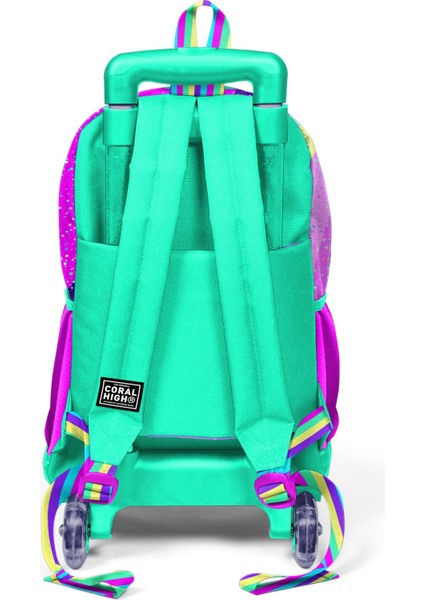 Kids Pembe Su Yeşili Unicorn Desenli Üç Bölmeli Çekçekli 3'lü Çanta Seti SET0123958 indirimleri
