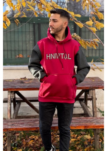 Unisex Nakışlı Oversize 3 Iplik Kolej Kapşonlu Sweatshirt