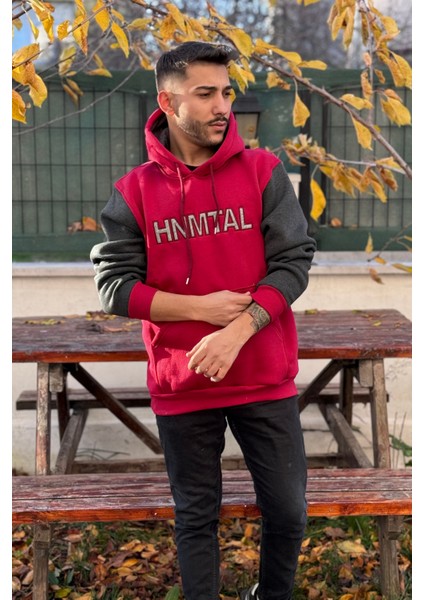 Unisex Nakışlı Oversize 3 Iplik Kolej Kapşonlu Sweatshirt