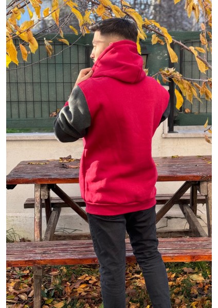 Unisex Nakışlı Oversize 3 Iplik Kolej Kapşonlu Sweatshirt