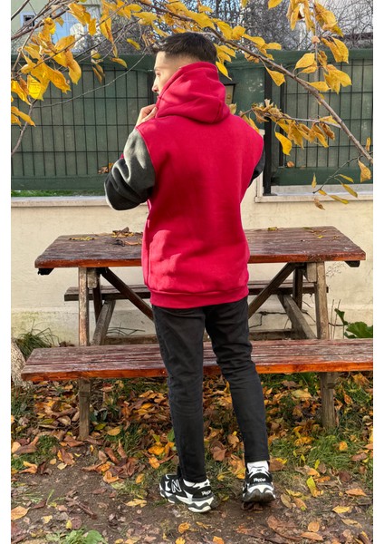 Unisex Nakışlı Oversize 3 Iplik Kolej Kapşonlu Sweatshirt