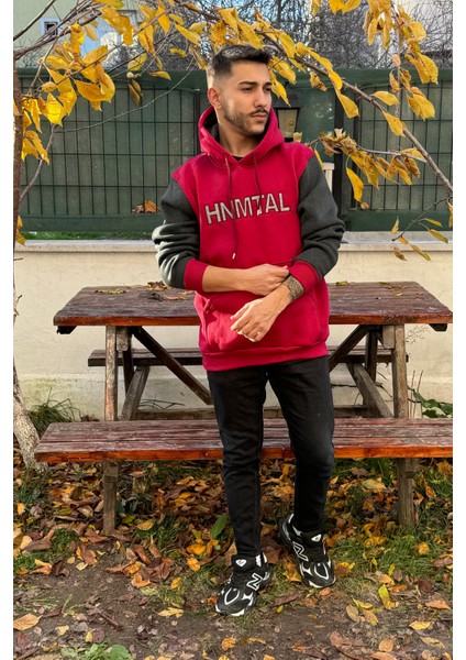 Unisex Nakışlı Oversize 3 Iplik Kolej Kapşonlu Sweatshirt