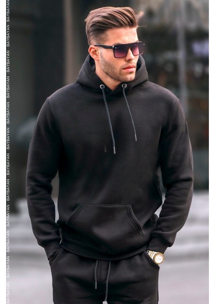 Erkek Şardonlu Kapşonlu Bol Kesim Sweatshirt