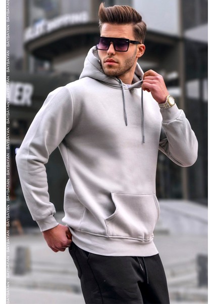 Erkek Şardonlu Kapşonlu Bol Kesim Sweatshirt