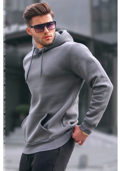Erkek Şardonlu Kapşonlu Bol Kesim Sweatshirt