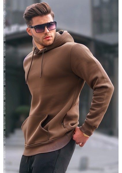 Erkek Şardonlu Kapşonlu Bol Kesim Sweatshirt