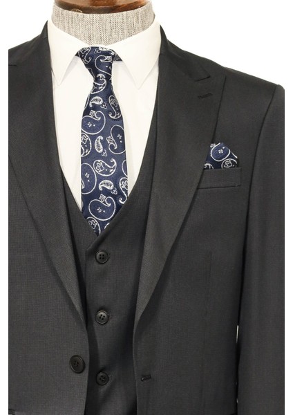 Tek Düğmeli Sivri Yaka Yelekli Siyah Erkek Takım Elbise fiyatları