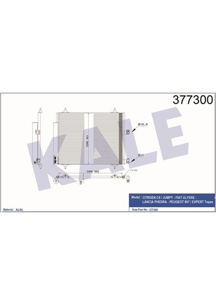 Klima Radyatörü 377300 C8 Expert (Al/al) (560X450X16) (Kurutucu Ile)