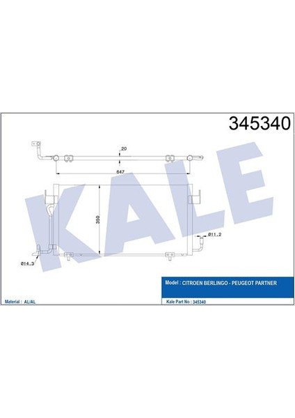 Klima Radyatörü 345340 Partner 96>berlıngo 96> Xsara (97 00) 1.8d 1.9d Dw8 Xud9