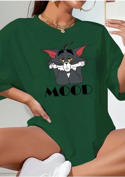 Büyük Beden Özel Tasarım Mod Baskılı Süper Oversize Ter Tutmayan Pamuk Battal Kadın T-Shırt