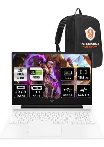 Victus 16 Intel Core I5 14500HX 40GB 1tb SSD RTX4050/6GB 144Hz 16.1'' Fhd Fdos Taşınabilir Bilgisayar 9J278EA & Per4 Çanta 9J278EAPN323