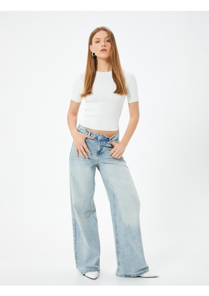 Crop Triko Kazak Kısa Kollu Bisiklet Yaka fiyatları