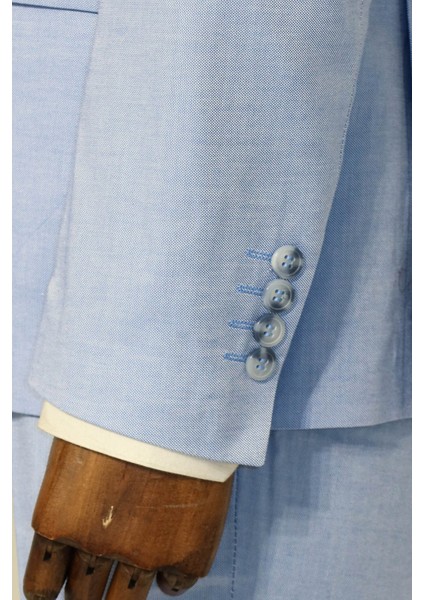 Tek Düğmeli Sivri Yaka Yelekli Buz Mavi Erkek Takım Elbise indirimleri