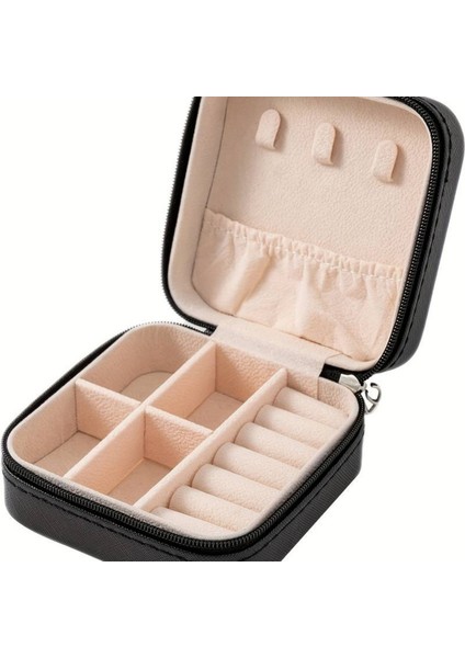 Kare Takı Organizer Kutusu Makyaj ve Mücevher Aksesuar Düzen Kutusu(Pudra - Siyah) fiyatları