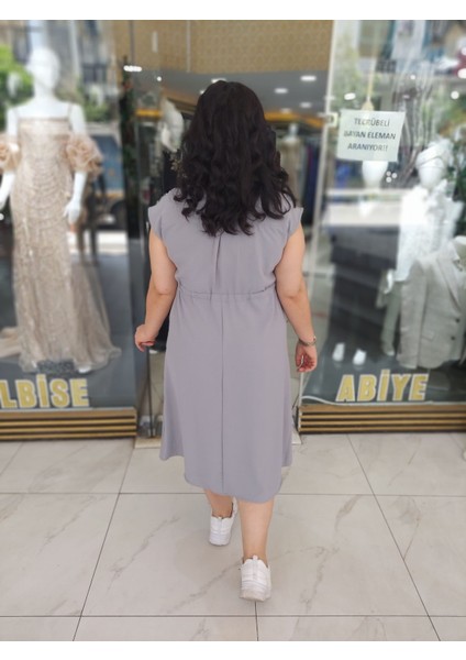 7162 V Yaka Beli Büzgülü Elbise