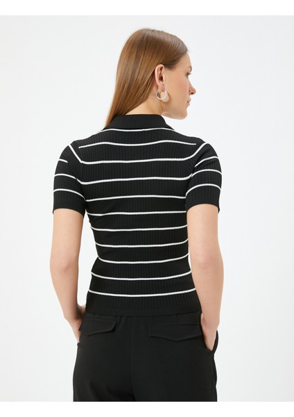 Polo Yaka Triko Kazak Kısa Kollu Gold Düğme Detaylı fırsatları