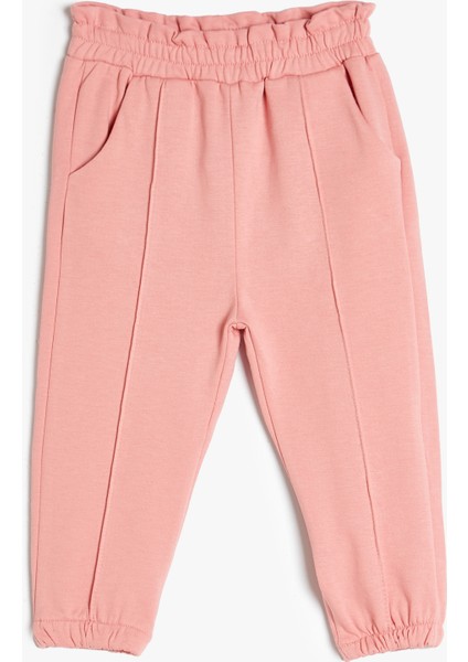 Jogger Eşofman Altı Beli Lastikli Cepli Beli Fırfırlı