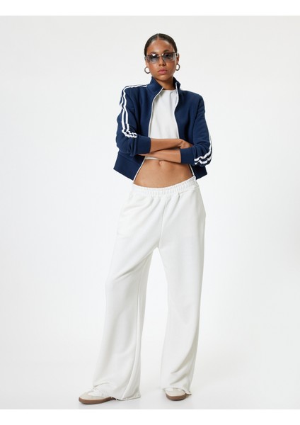 Fermuarlı Crop Sweatshirt Biyeli Dik Yaka Şardonlu fiyatları