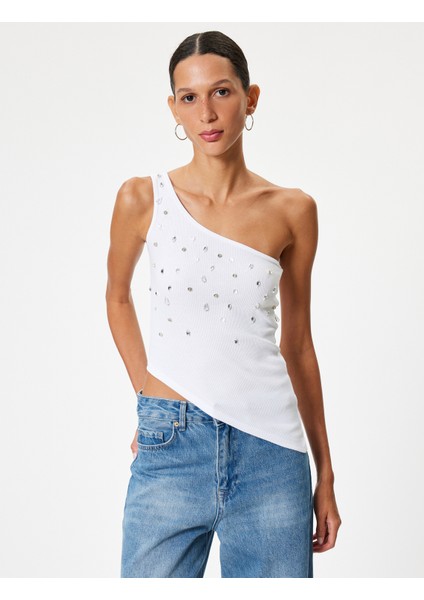 Tek Omuz Atlet Kolsuz Taş Işlemeli Asimetrik Kesim Slim Fit modelleri