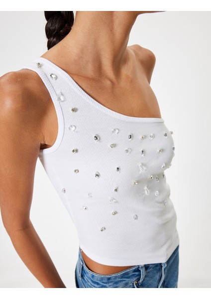 Tek Omuz Atlet Kolsuz Taş Işlemeli Asimetrik Kesim Slim Fit indirimleri