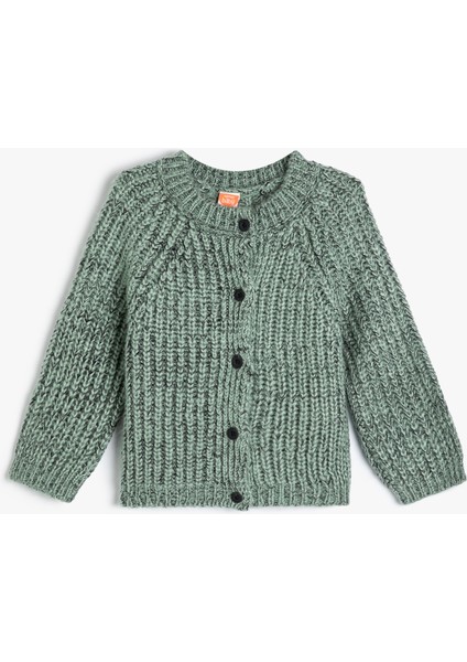 Örgü Hırka Düğme Kapamalı Uzun Kollu Yuvarlak Yaka