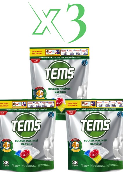 4 Etkili Bulaşık Makinesi Kapsül Deterjanı 36'lı - 3 Adet Anti Malodor Teknolojisi %100 Türk Malı