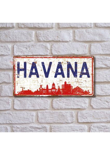 Hayg Equipment Havana Silüetli Dekoratif Alüminyum Tabela - Havana Manzaralı Duvar Dekoru Levha -10CMX20CM