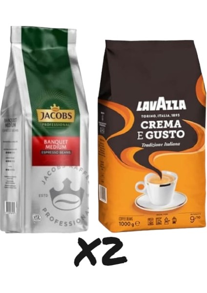 Banquet Çekirdek Kahve 1 kg x 2+Lavazza Crema E Gusto Tradizione Italiana Çekirdek Kahve 1 kg x 2