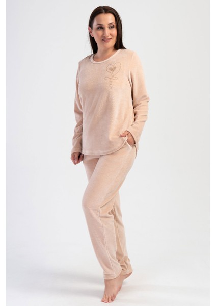 Kadın Kadifebüyük Beden Uzun Kol Pijama Takım , 403089