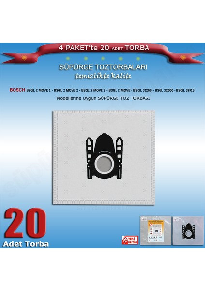 Bosch Bsgl 2 Move 1 - Bsgl 2 Move 2 - Bsgl 2 Move 3 - Bsgl 2 Move - Bsgl 31266 - Bsgl 32000 - Bsgl 32015 Modellerine Uygun 20 Adet Süpürge Toz Torbası 200620