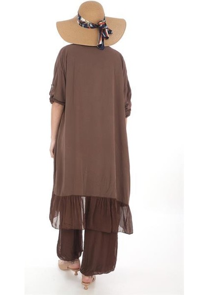 Itayan Ipek Detaylı Oversize Kaftan- Pantolon Takım