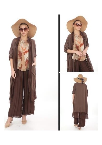 Itayan Ipek Detaylı Oversize Kaftan- Pantolon Takım