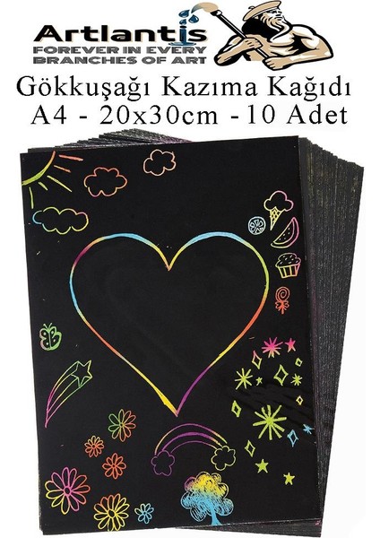 Sihirli Gökkuşağı Kazıma Kağıdı A4 10 Yaprak 1 Paket 20 x 30 cm Siyah Sihirli Kağıt Rainbow Paper