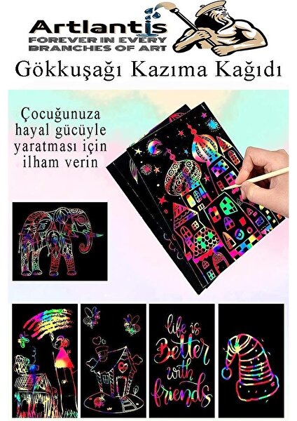 Sihirli Gökkuşağı Kazıma Kağıdı A4 10 Yaprak 1 Paket A 4 20 x 30 cm Siyah Sihirli Kağıt Rainbow Paper