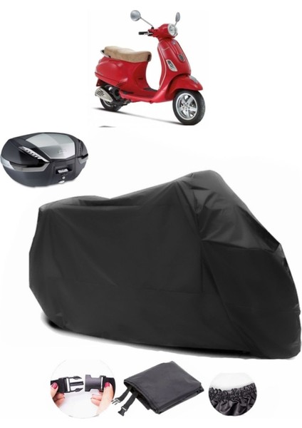 Vespa Lx 125 3V I.e Arka Çanta Uyumlu Siyah Motosiklet Branda Su Geçirmez Dayanıklı Kumaş
