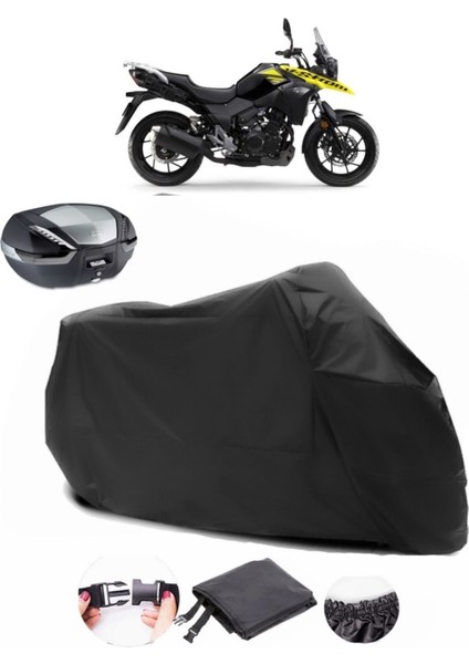 Suzuki V-Strom 250 Arka Çanta Uyumlu Siyah Motosiklet Branda Su Geçirmez Dayanıklı Kumaş