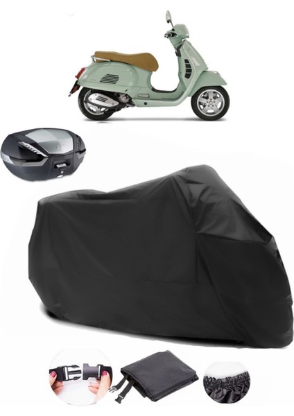Vespa Gts 300 Arka Çanta Uyumlu Siyah Motosiklet Branda Su Geçirmez Dayanıklı Kumaş