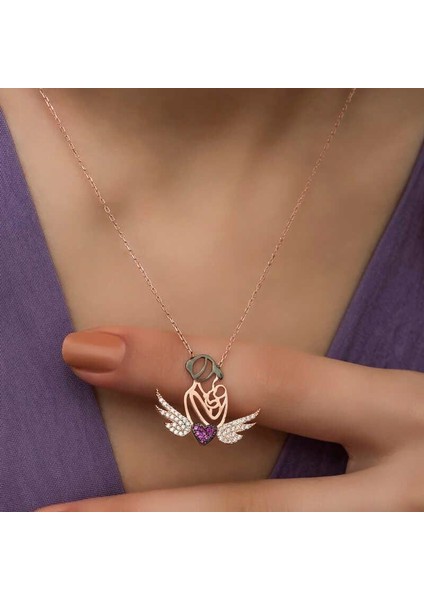 Gümüş Rose Kalpli Anne ve Çocuk Kolye