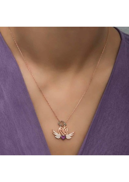 Gümüş Rose Kalpli Anne ve Çocuk Kolye