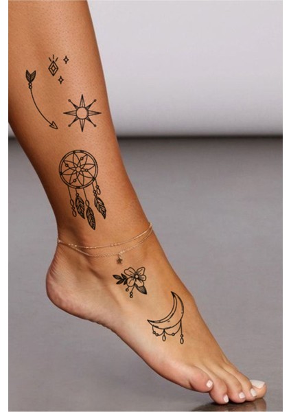 Jet Online Karışık Minimal Ok Düşkapanı Ay Geçici Dövme Dreamcatcher Tattoo