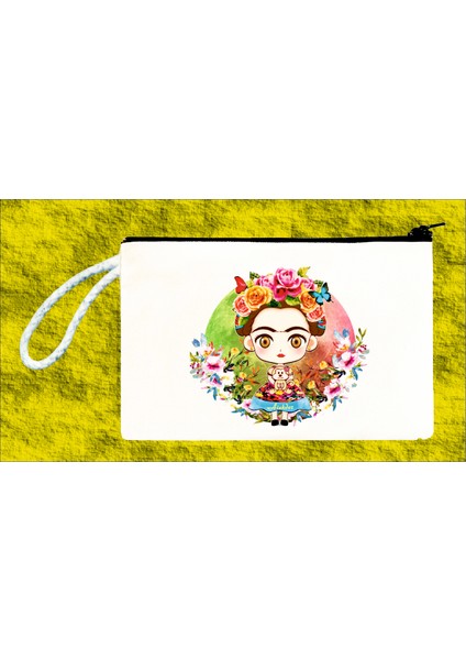 Çiçek Kız Baskılı Pamuklu Ham Bez Kalemlik (18X12CM)