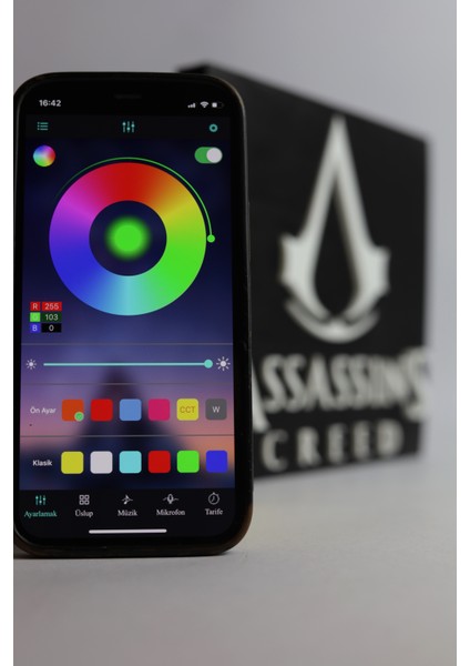 Assassin's Creed - Rgb LED Işıklı 3 Boyutlu Tabela - 18CM x 20CM x 2cm (Bluetooth Kontrollü)