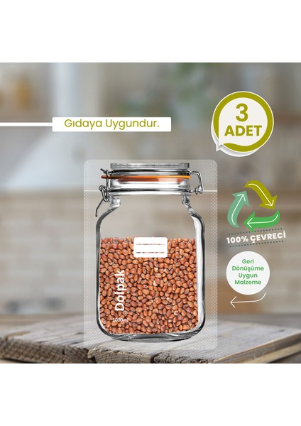 Çevreci, Geri Dönüştürülebilir Malzeme Kavanoz Poşet 3 Adet 1000 ml
