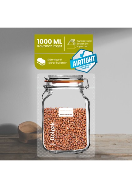 Çevreci, Geri Dönüştürülebilir Malzeme Kavanoz Poşet 3 Adet 1000 ml