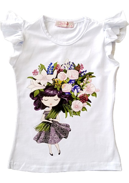 Kız Çocuk T-Shirt Beyaz Renk Pamuklu Baskılı Çocuk Penye fiyatları