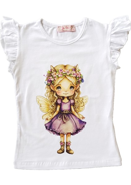 Kız Çocuk T-Shirt Beyaz Renk Pamuklu Baskılı Çocuk Penye