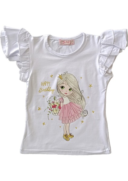 Kız Çocuk T-Shirt Beyaz Renk Pamuklu Baskılı Çocuk Penye fiyatları