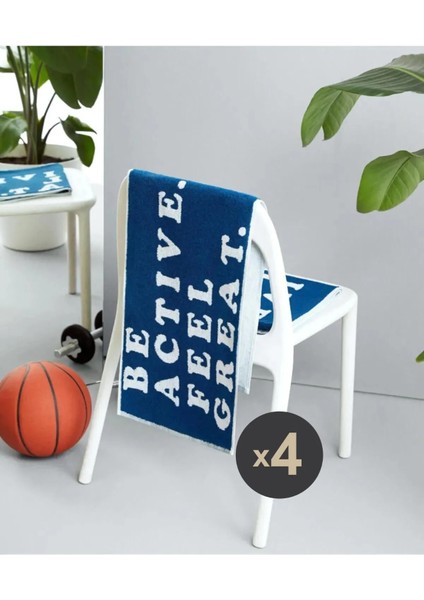 Unisex Mavi Be Active Spor Havlusu 30X110 cm 4'lü Set