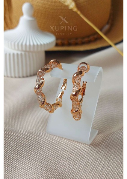 Xuping Jewelry Xuping Küpe Kafes Içinde Oval Zirkon Taşlı 14 Ayar Altın Kaplama Rose Renk